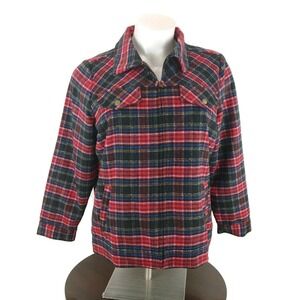 New Women's Plus CJ Banks Red & Black Plaid Zippered Jacket Size 20/22